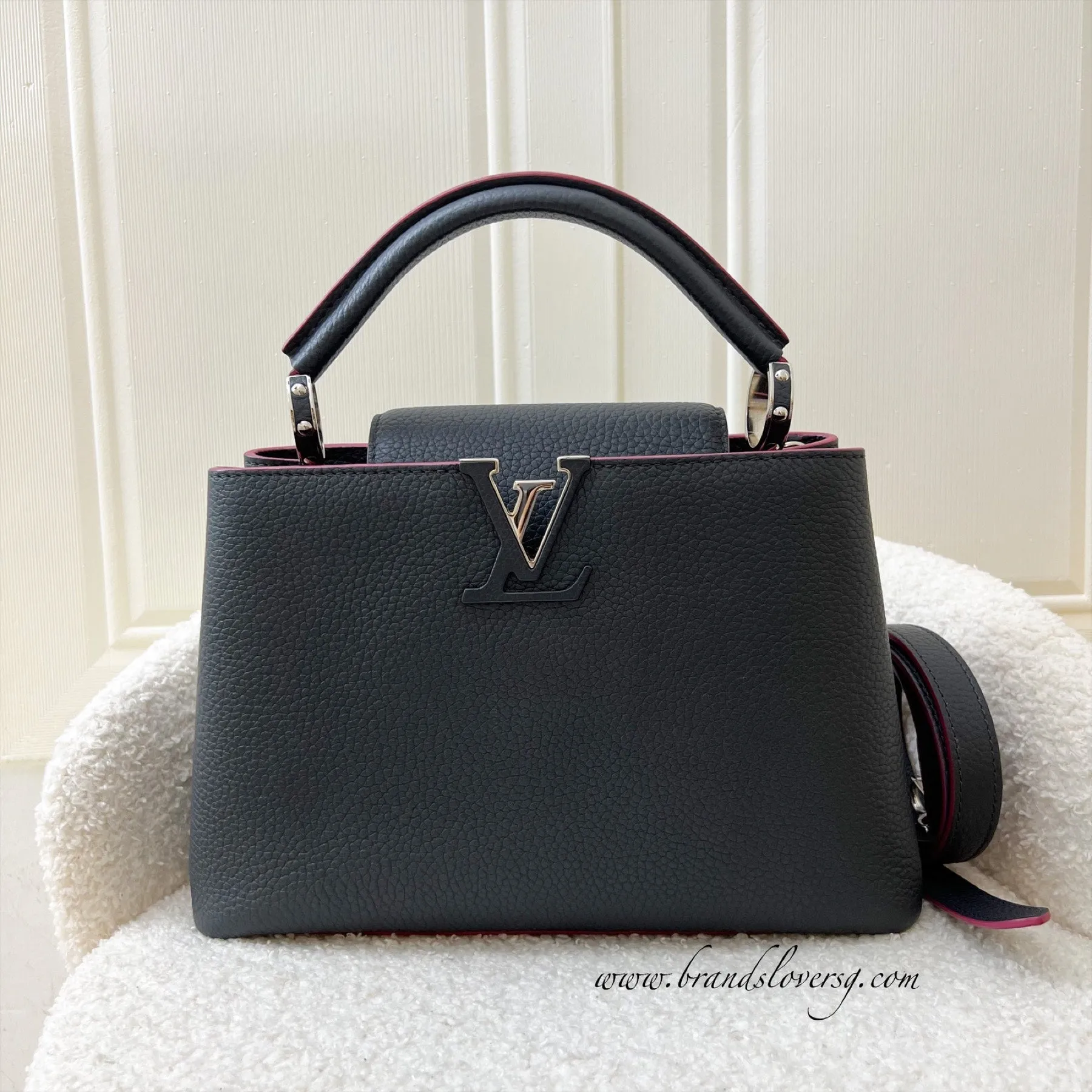 LV Capucines BB in Black Taurillon Leather Fuchsia Interior and SHW