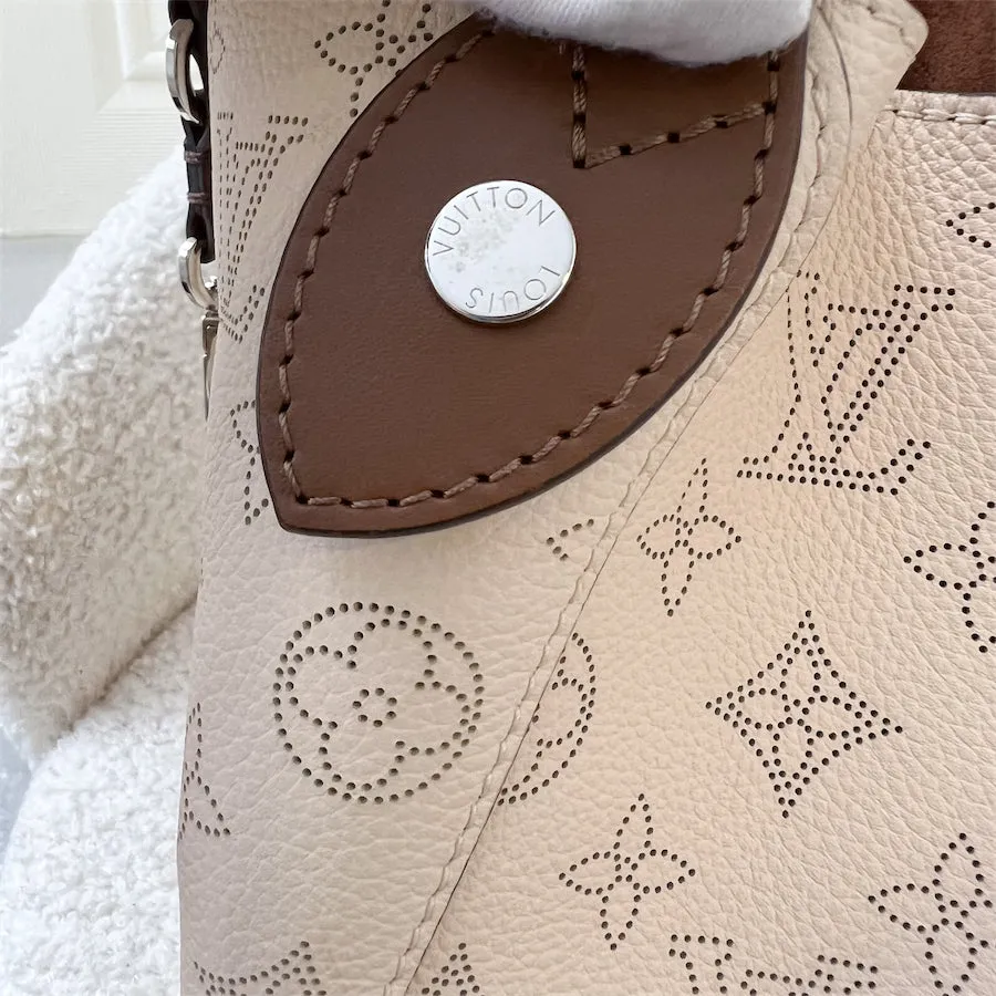 LV Hina PM in Creme Beige Mahina Perforated Calf Leather and Brown Trim