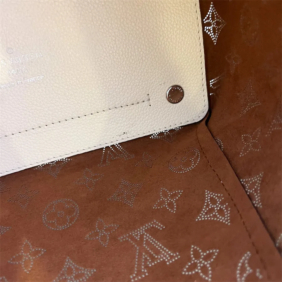 LV Hina PM in Creme Beige Mahina Perforated Calf Leather and Brown Trim