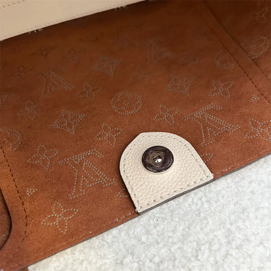 LV Hina PM in Creme Beige Mahina Perforated Calf Leather and Brown Trim
