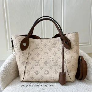 LV Hina PM in Creme Beige Mahina Perforated Calf Leather and Brown Trim