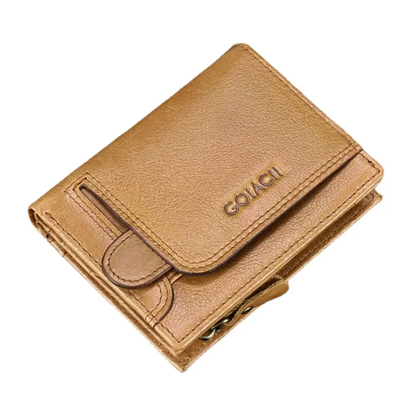 Men Genuine Leather Vintage Multi-Card Slots RFID Anti-Theft Short Money Clip Card Holder Wallet Coin Purse