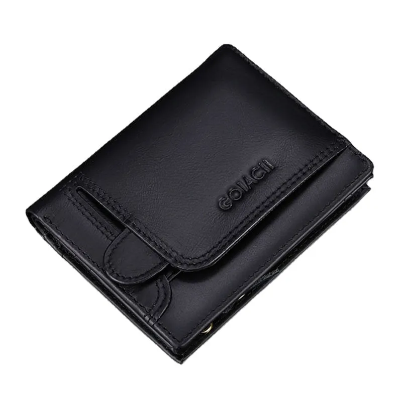 Men Genuine Leather Vintage Multi-Card Slots RFID Anti-Theft Short Money Clip Card Holder Wallet Coin Purse