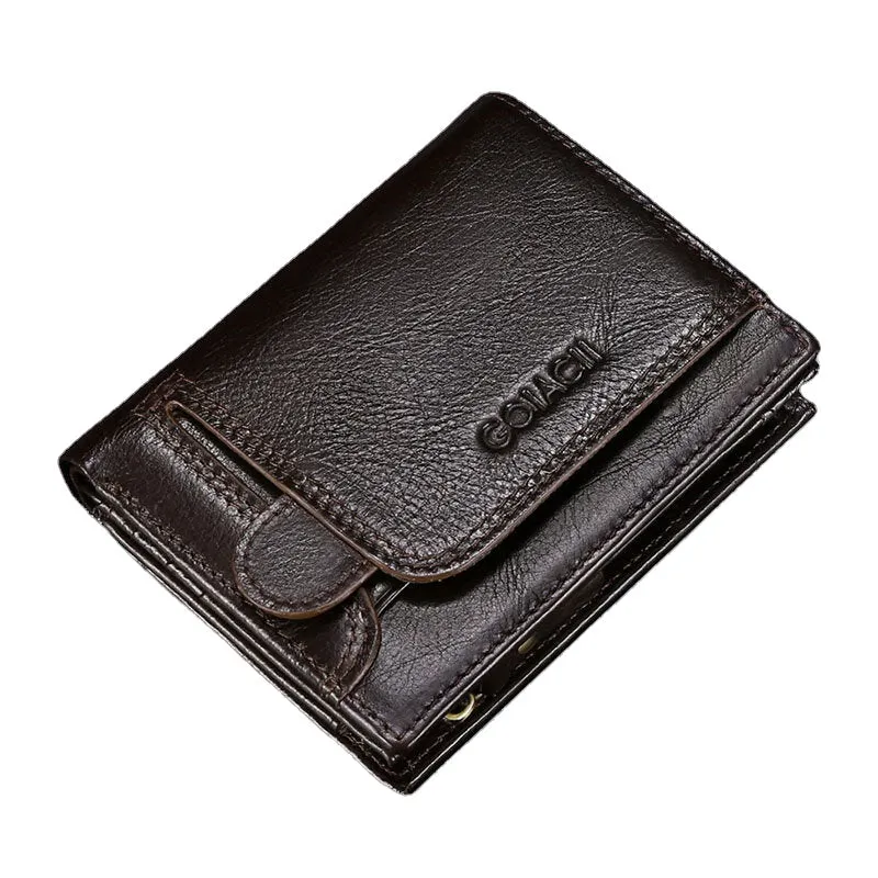 Men Genuine Leather Vintage Multi-Card Slots RFID Anti-Theft Short Money Clip Card Holder Wallet Coin Purse