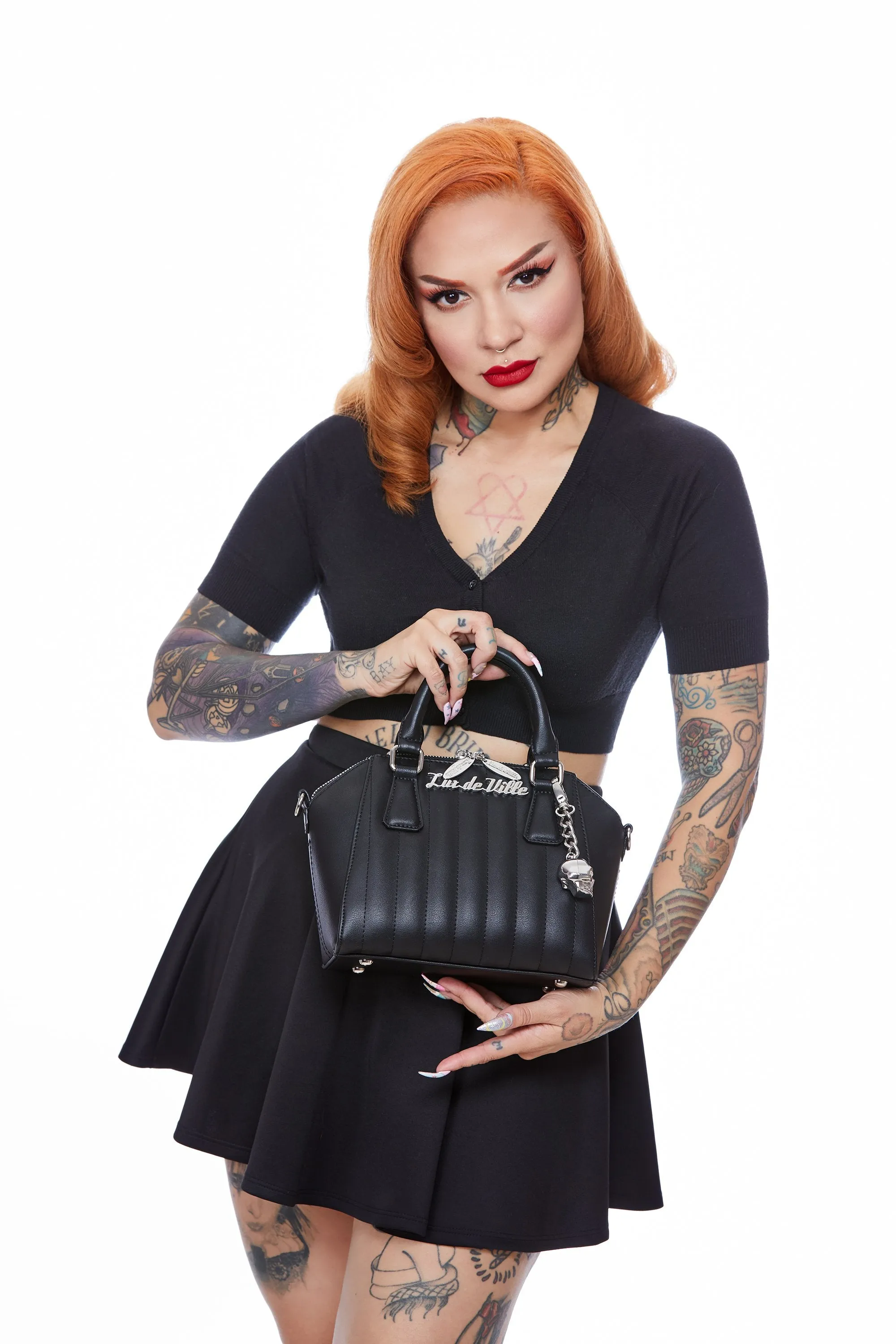Mini Lady Vamp Tote in Matte Black by Lux De Ville (with crossbody strap)
