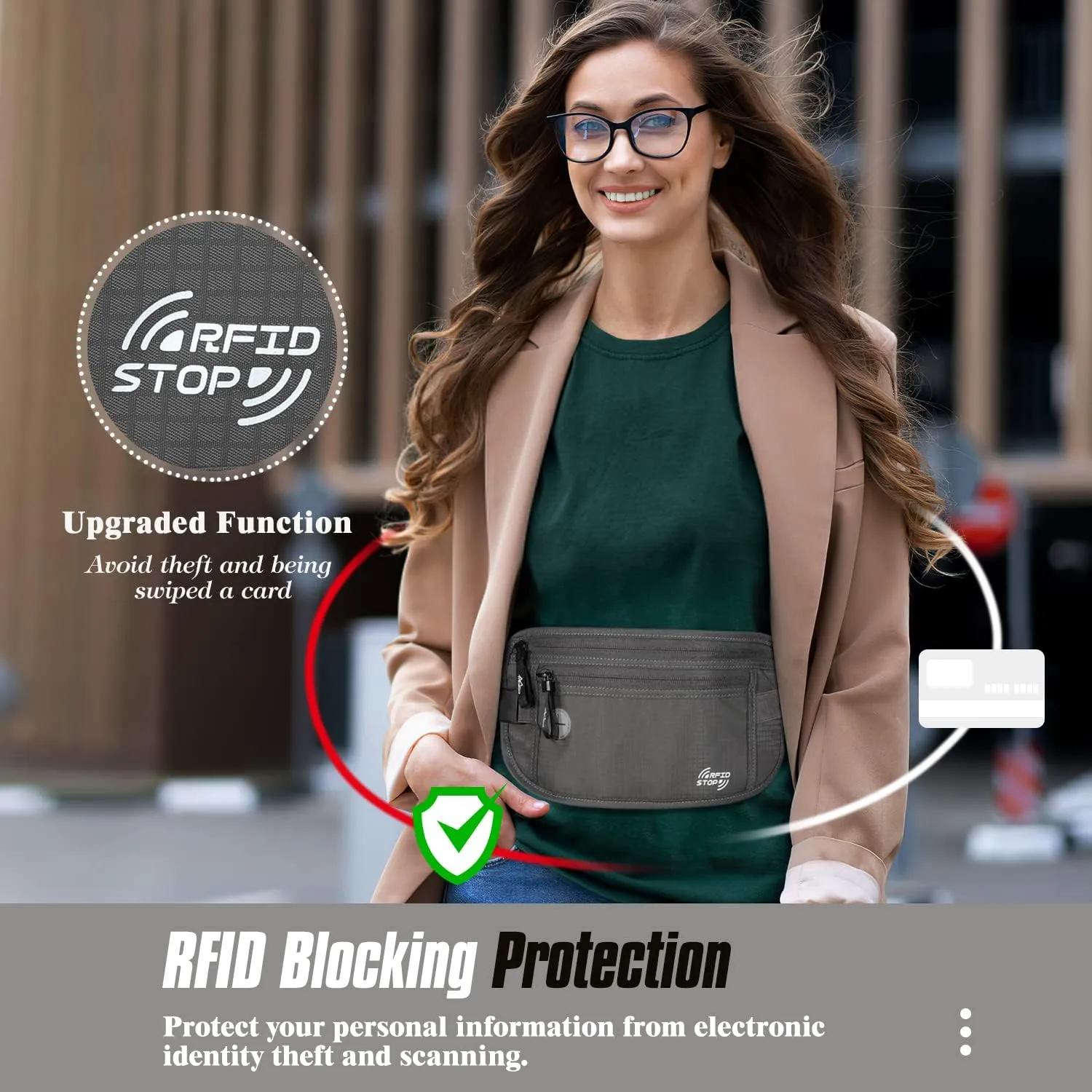 MoKo Secure Travel Money Belt, Undercover Hidden RFID Blocking Travel Wallet, Anti-Theft Passport Wallets for Men Women