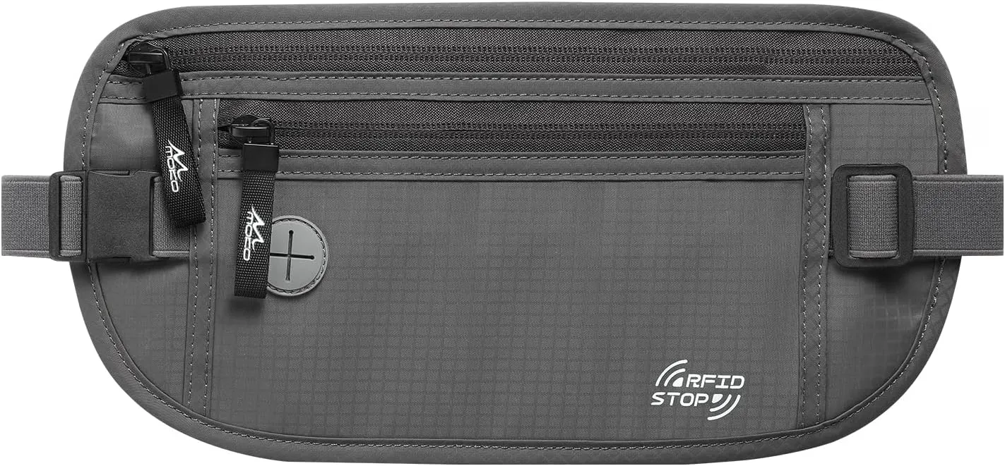 MoKo Secure Travel Money Belt, Undercover Hidden RFID Blocking Travel Wallet, Anti-Theft Passport Wallets for Men Women