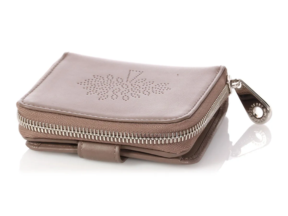Mulberry Taupe Calfskin Blossom Zip Around Purse