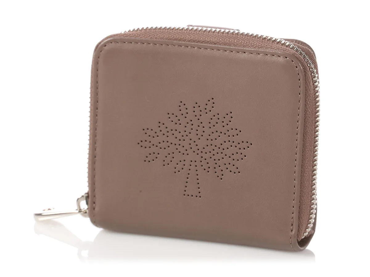 Mulberry Taupe Calfskin Blossom Zip Around Purse