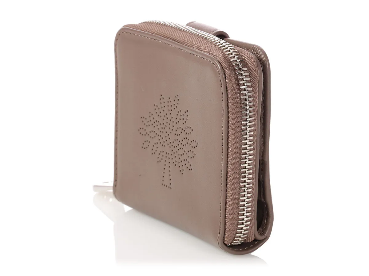 Mulberry Taupe Calfskin Blossom Zip Around Purse