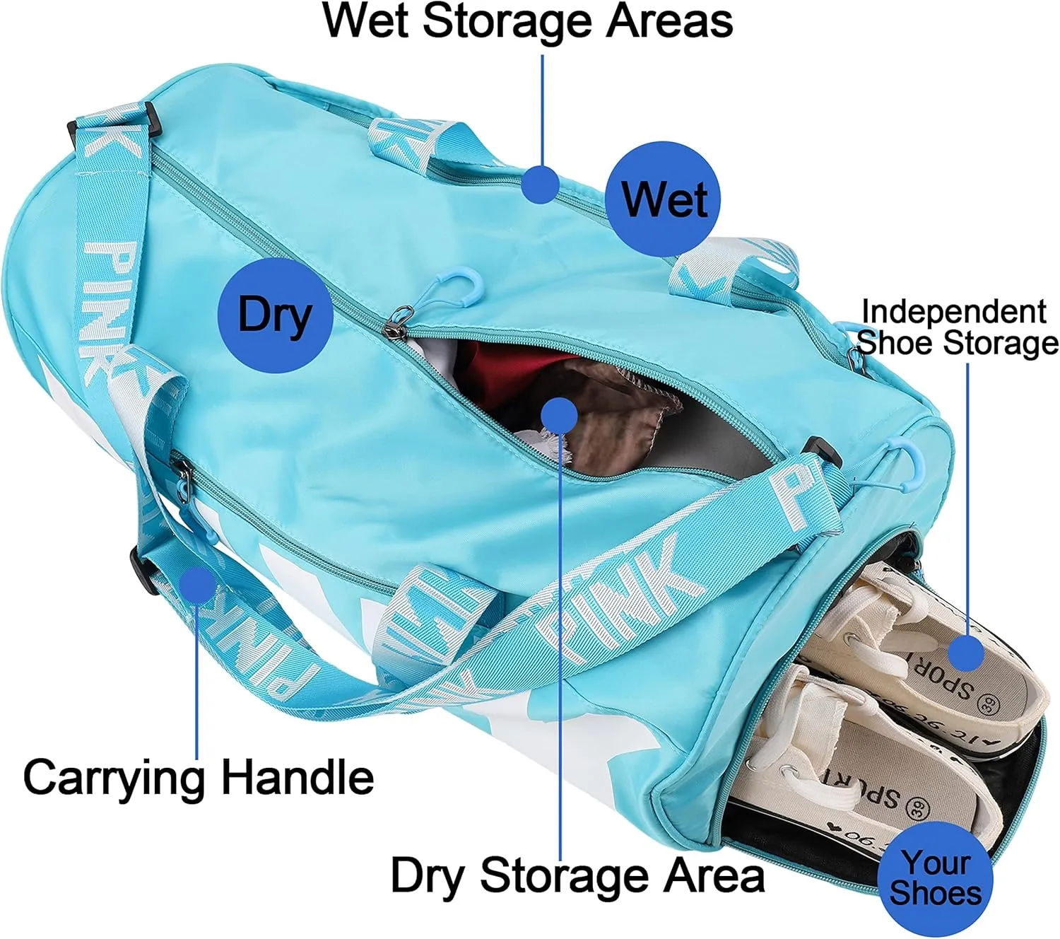 Personalized Gym Bag Custom Embroidered Name Duffel Bag Sports Gym Bag Travel Handbag Holdall Bag Overnight Weekend Shoulder Tote Bag with Shoes Compartment for Swim Sports and Short Trip