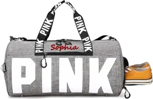 Personalized Gym Bag Custom Embroidered Name Duffel Bag Sports Gym Bag Travel Handbag Holdall Bag Overnight Weekend Shoulder Tote Bag with Shoes Compartment for Swim Sports and Short Trip