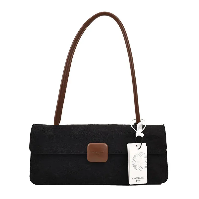 PU retro underarm baguette bag