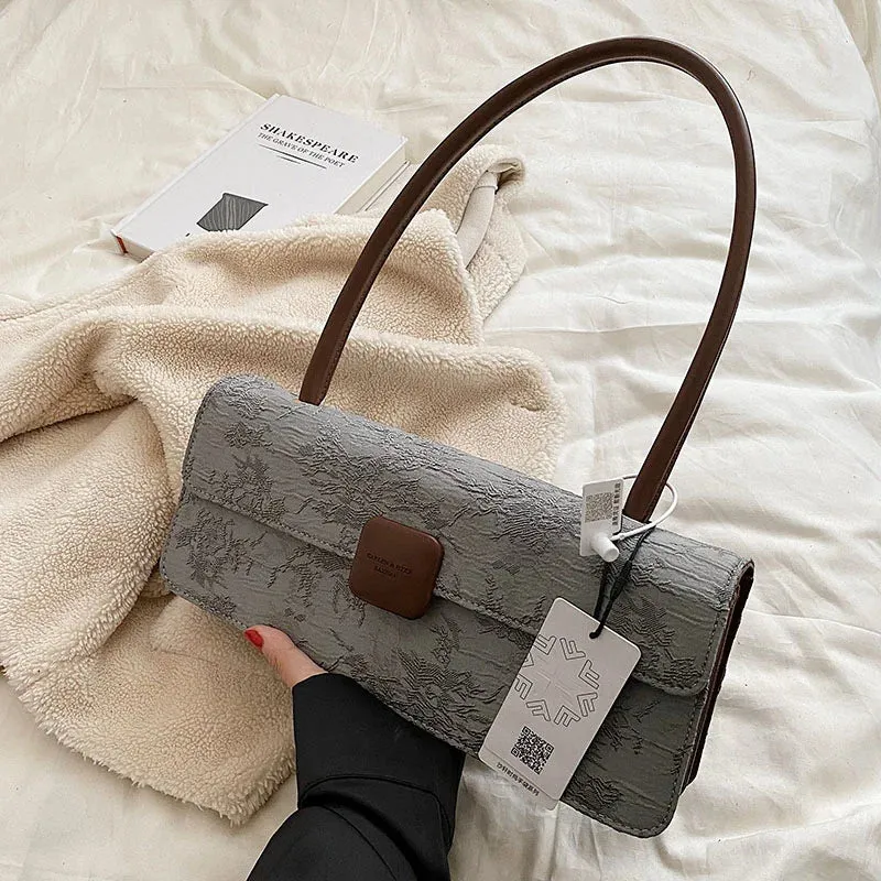 PU retro underarm baguette bag