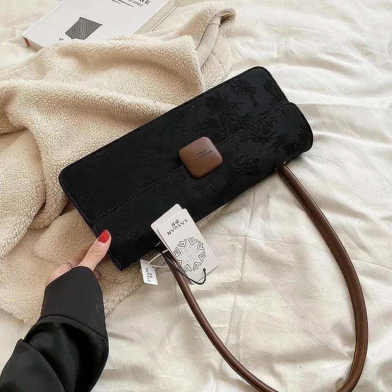 PU retro underarm baguette bag