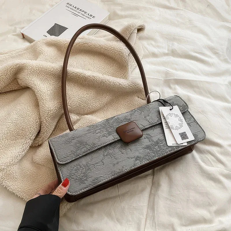 PU retro underarm baguette bag