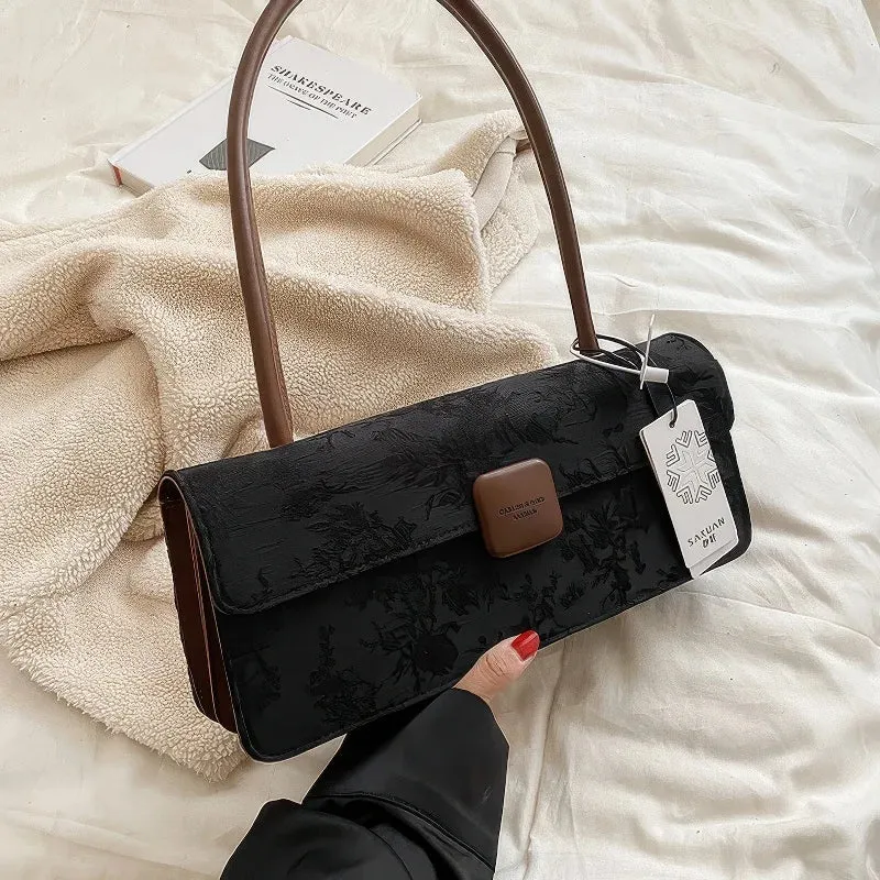 PU retro underarm baguette bag