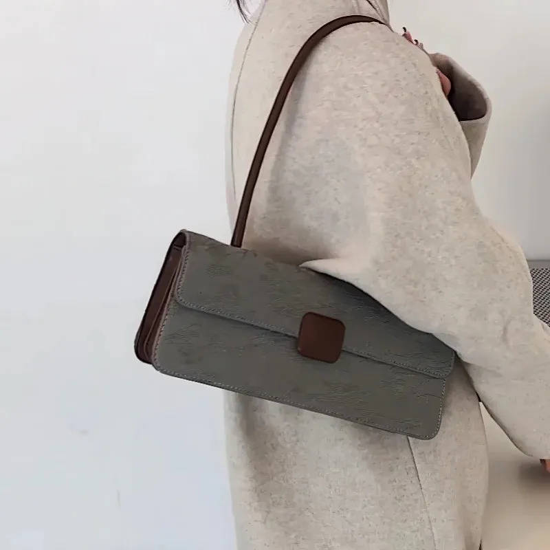PU retro underarm baguette bag