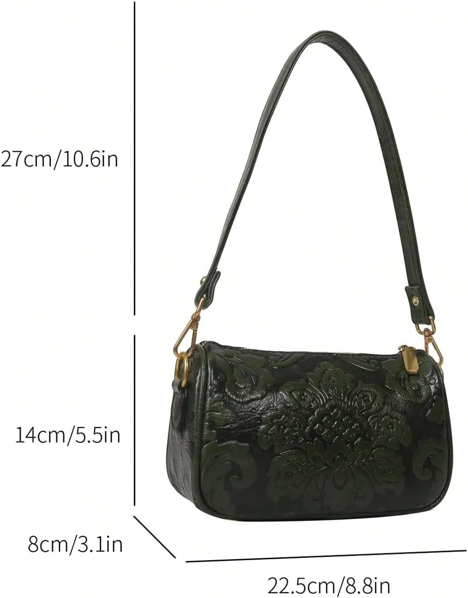 QWINEE Women's Western Purse Floral Shoulder Bag Zipper Leather Crossbody Bag Vintage Hobo Square Purse