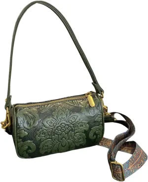 QWINEE Women's Western Purse Floral Shoulder Bag Zipper Leather Crossbody Bag Vintage Hobo Square Purse