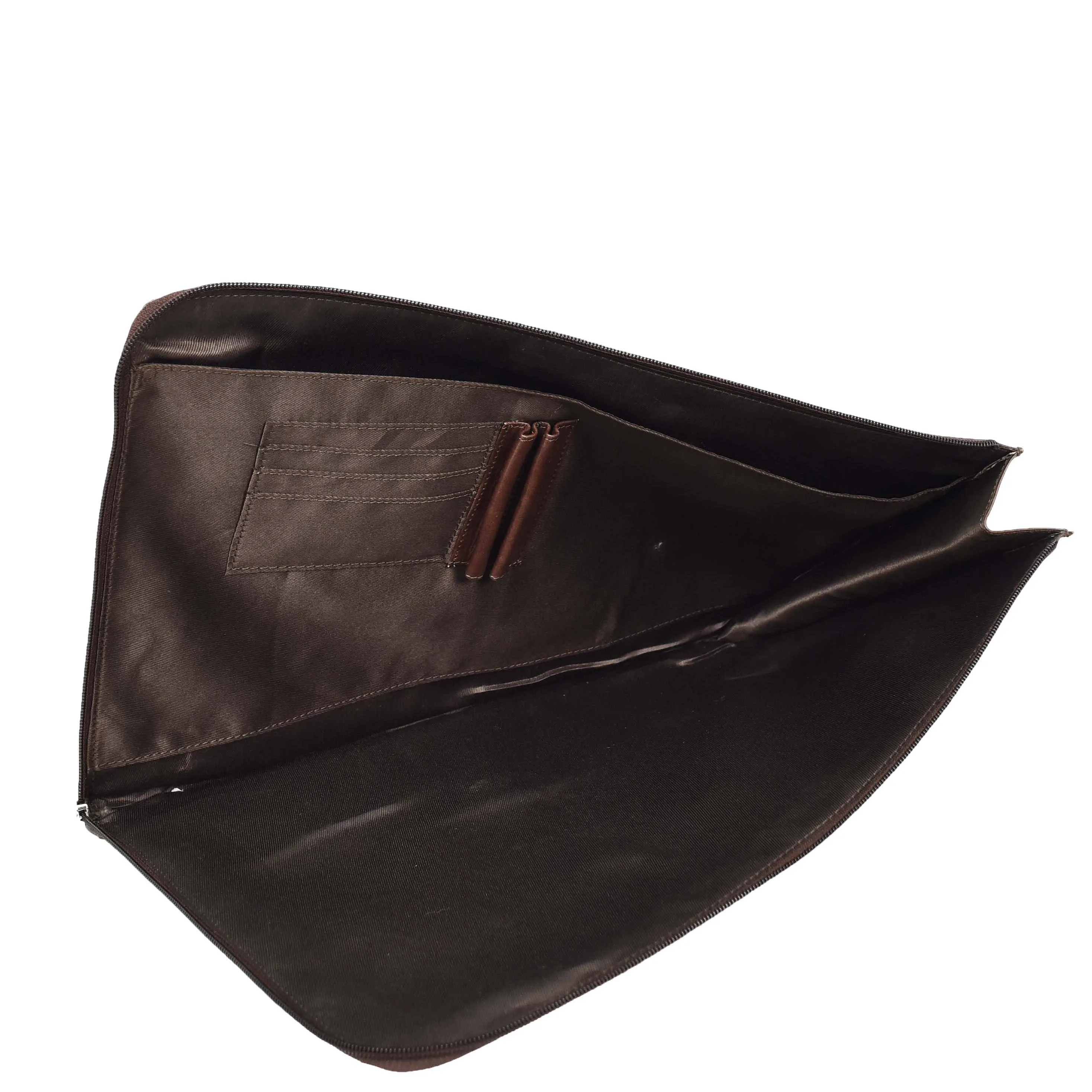 Real Leather Portfolio Case A4 Business Document Organiser Folio Underarm Bag Doc Brown