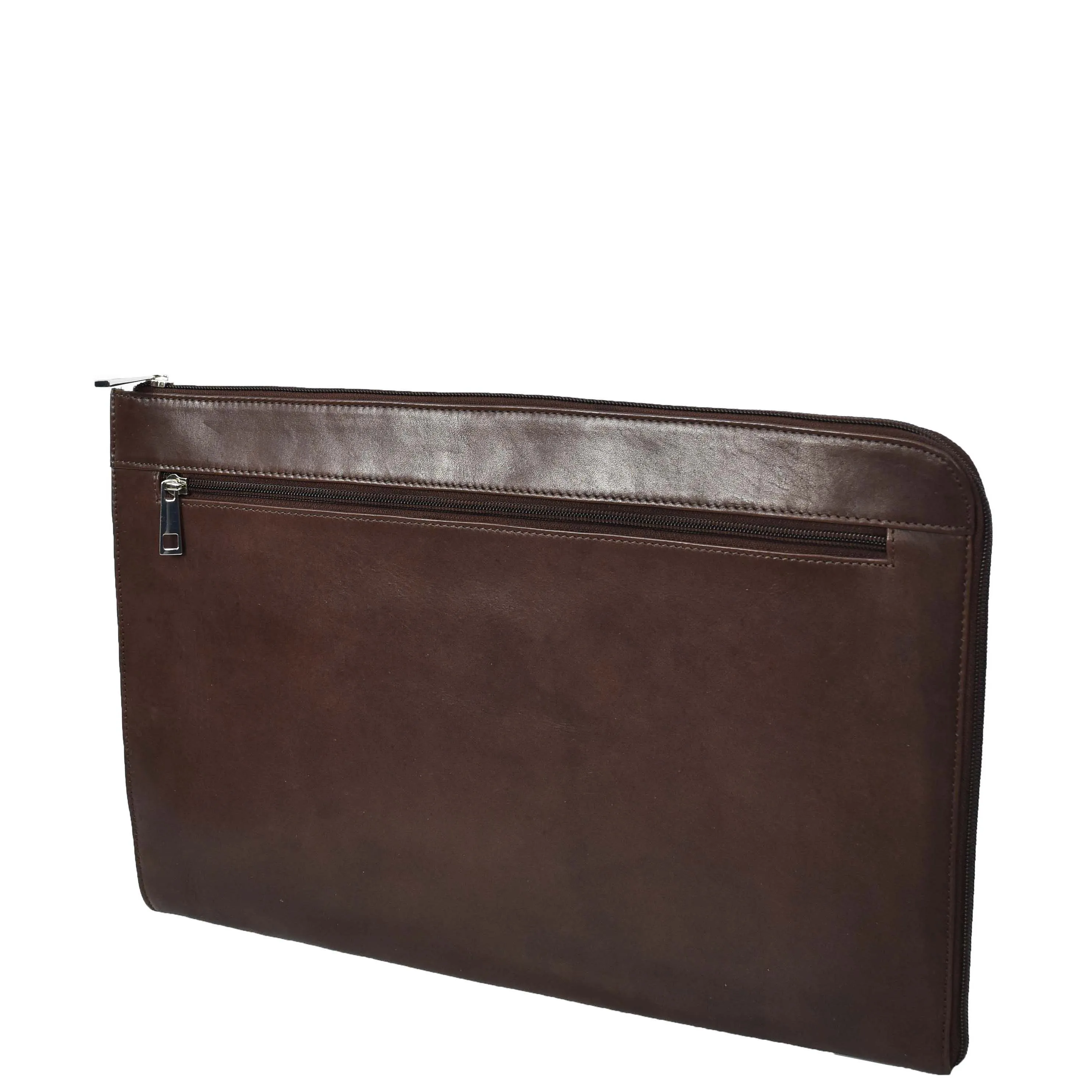 Real Leather Portfolio Case A4 Business Document Organiser Folio Underarm Bag Doc Brown