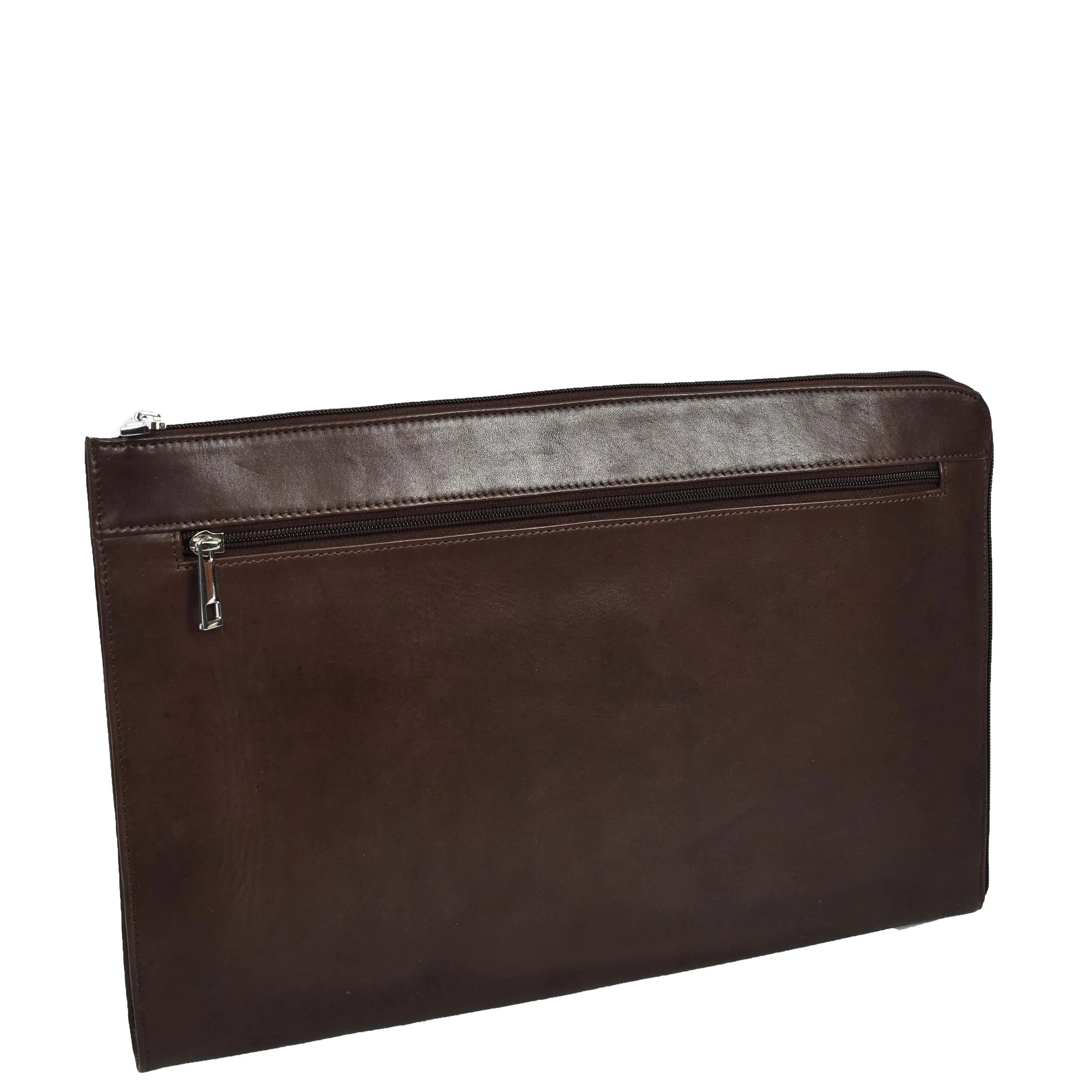 Real Leather Portfolio Case A4 Business Document Organiser Folio Underarm Bag Doc Brown