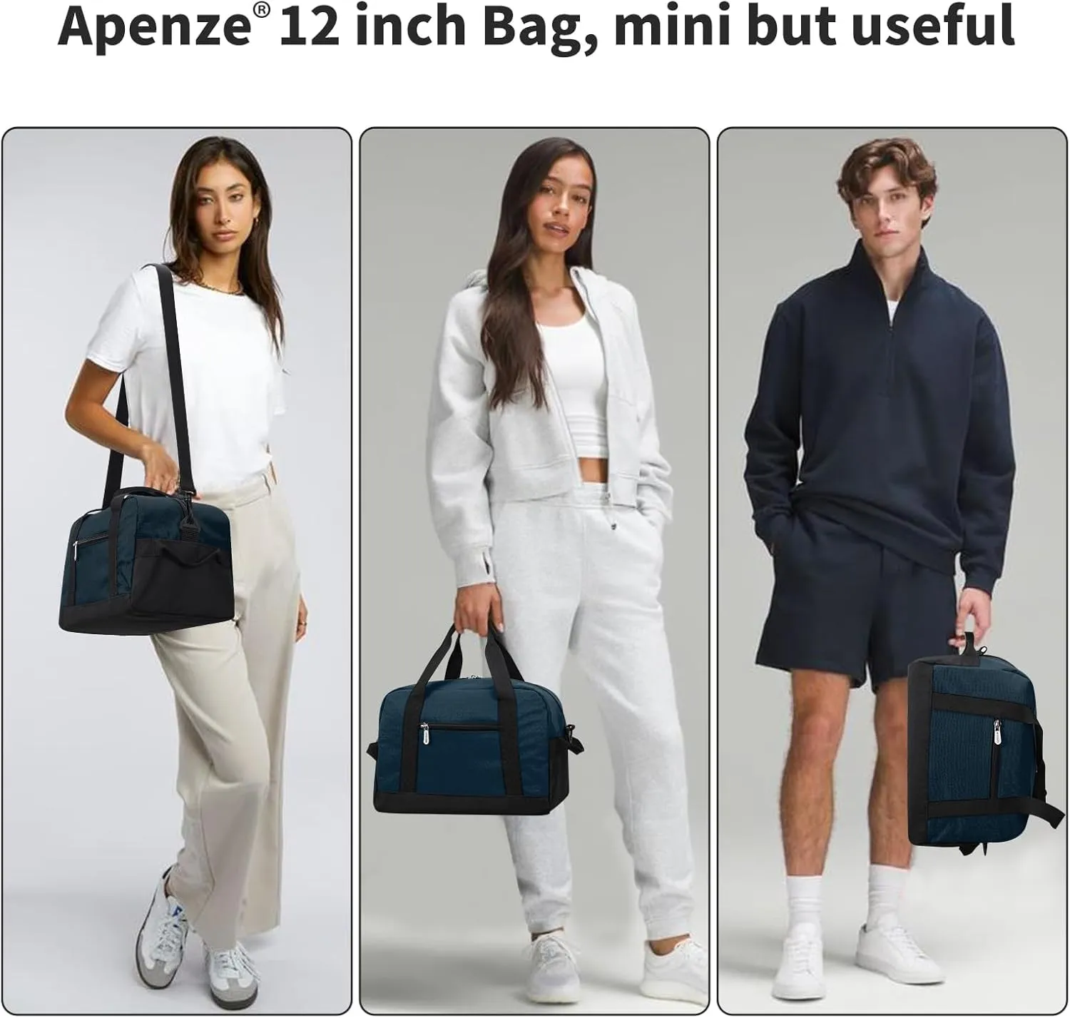 Small Gym Bag Carry On Bag - 12 in Mini Duffle Bag Lightweight for Overnight TravelNavy Blue