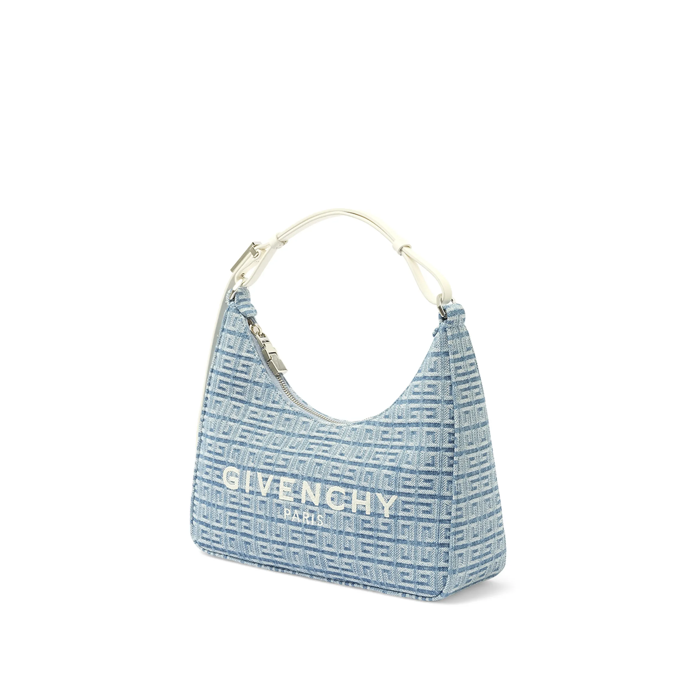 Small Moon Cut Out Bag in 4G Washed Denim in Light Blue
