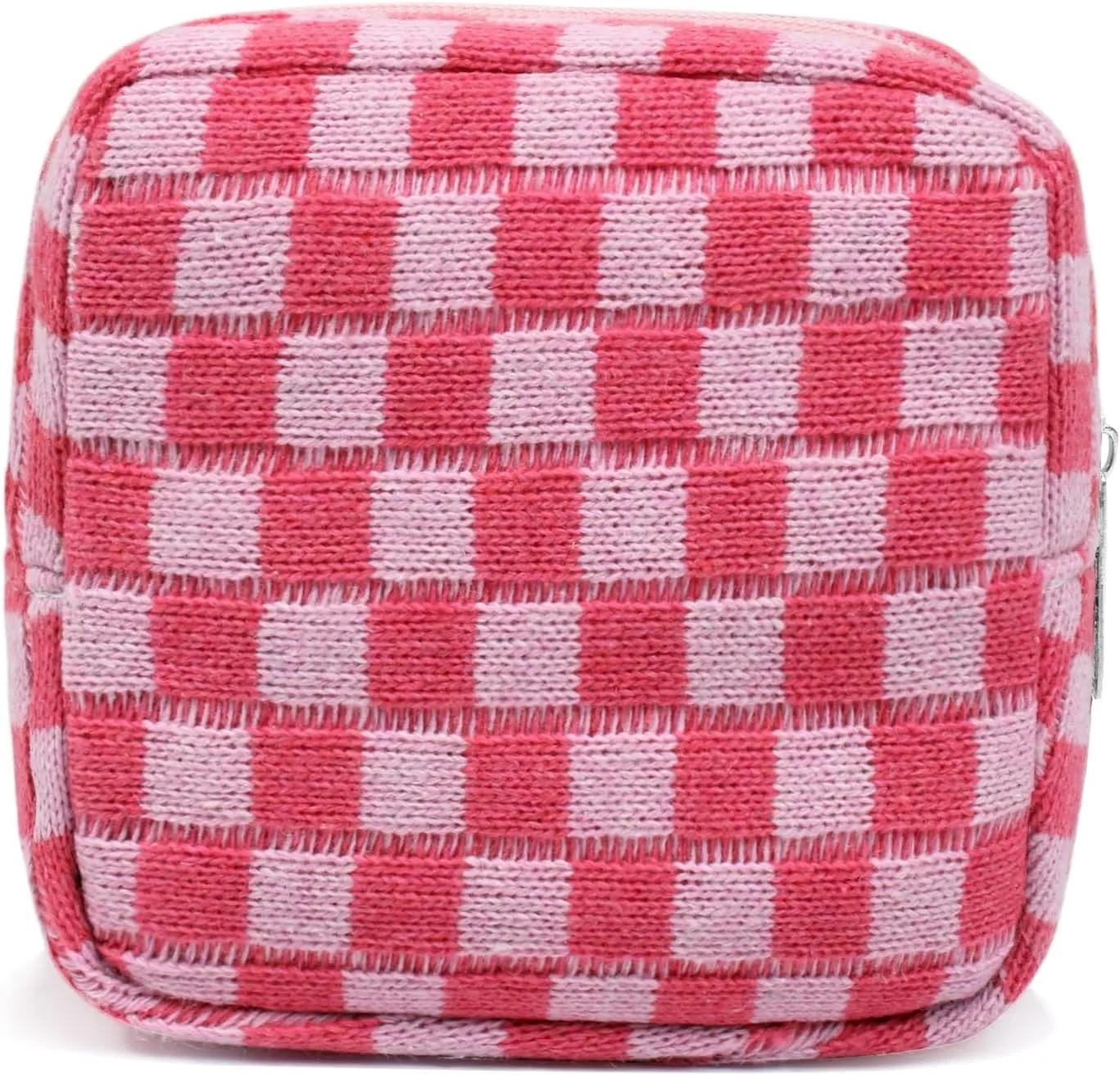 Small Pink Makeup Bag for Purse, Mini Checkered Cosmetic Bag Zipper Cute Make Up Pouch Travel Toiletry Case Quilted Aesthetic Accessories Makeup Storage Bag Organizer for Women Girls