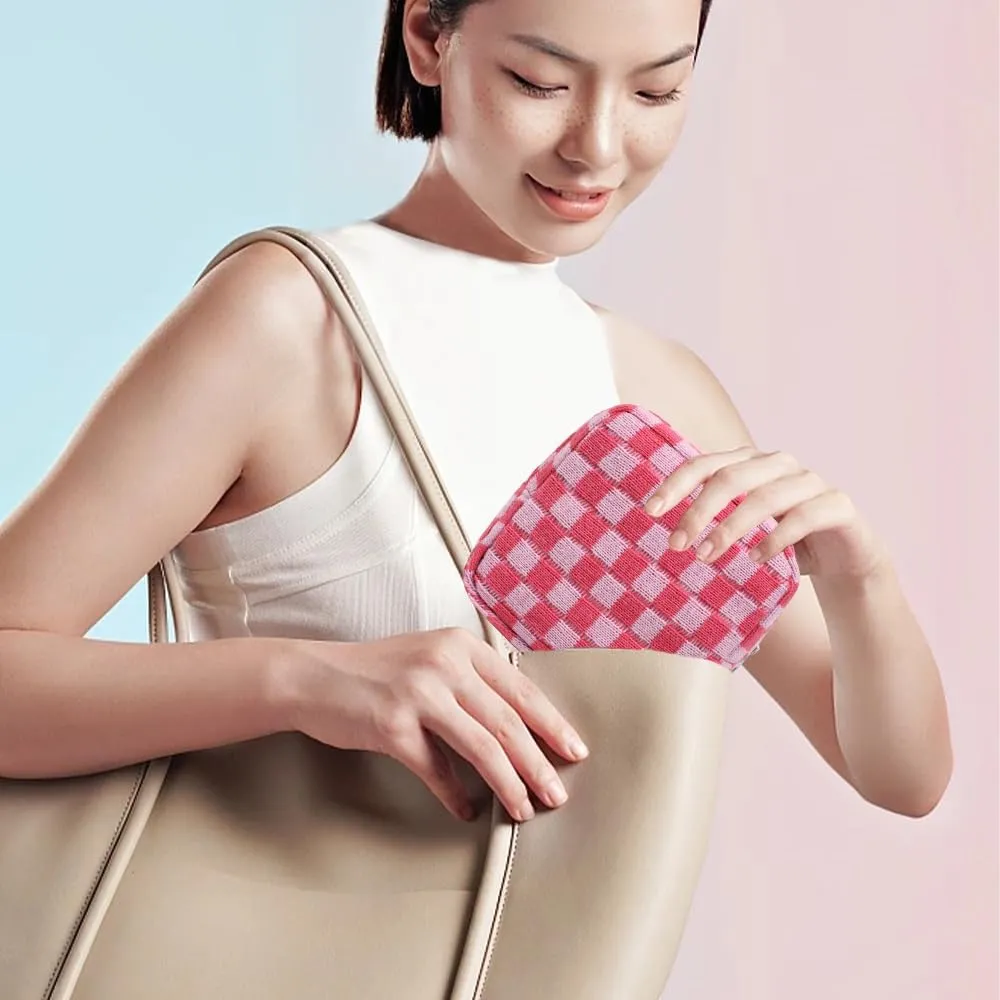 Small Pink Makeup Bag for Purse, Mini Checkered Cosmetic Bag Zipper Cute Make Up Pouch Travel Toiletry Case Quilted Aesthetic Accessories Makeup Storage Bag Organizer for Women Girls