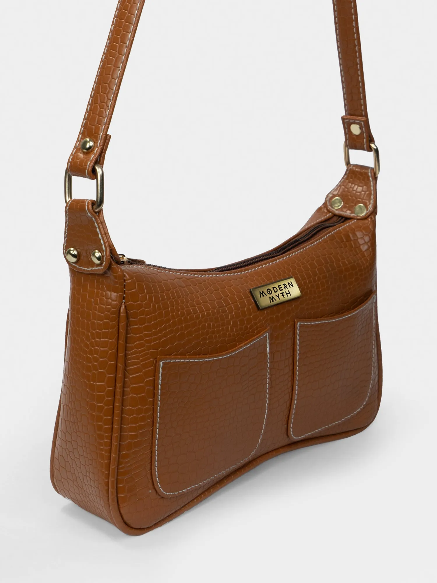 Tan Retro Shoulder Baguette With Twin Pockets | Modern Myth