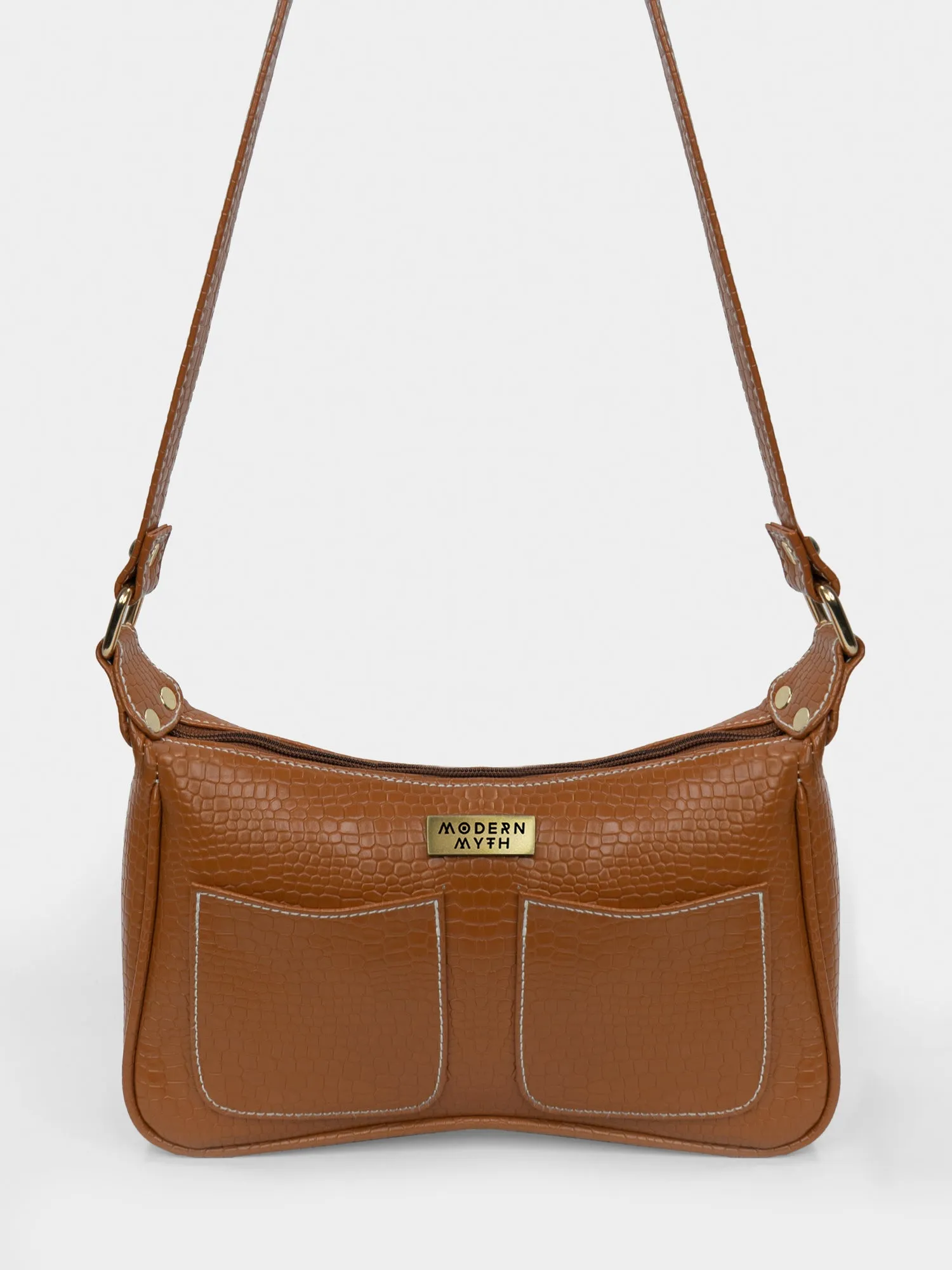 Tan Retro Shoulder Baguette With Twin Pockets | Modern Myth