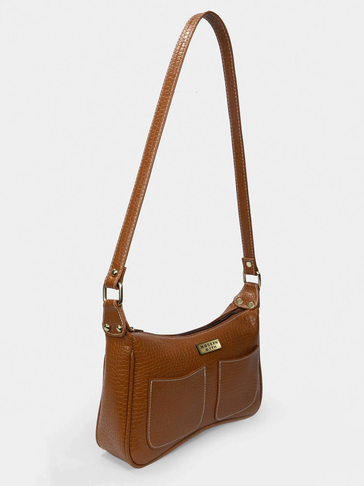Tan Retro Shoulder Baguette With Twin Pockets | Modern Myth