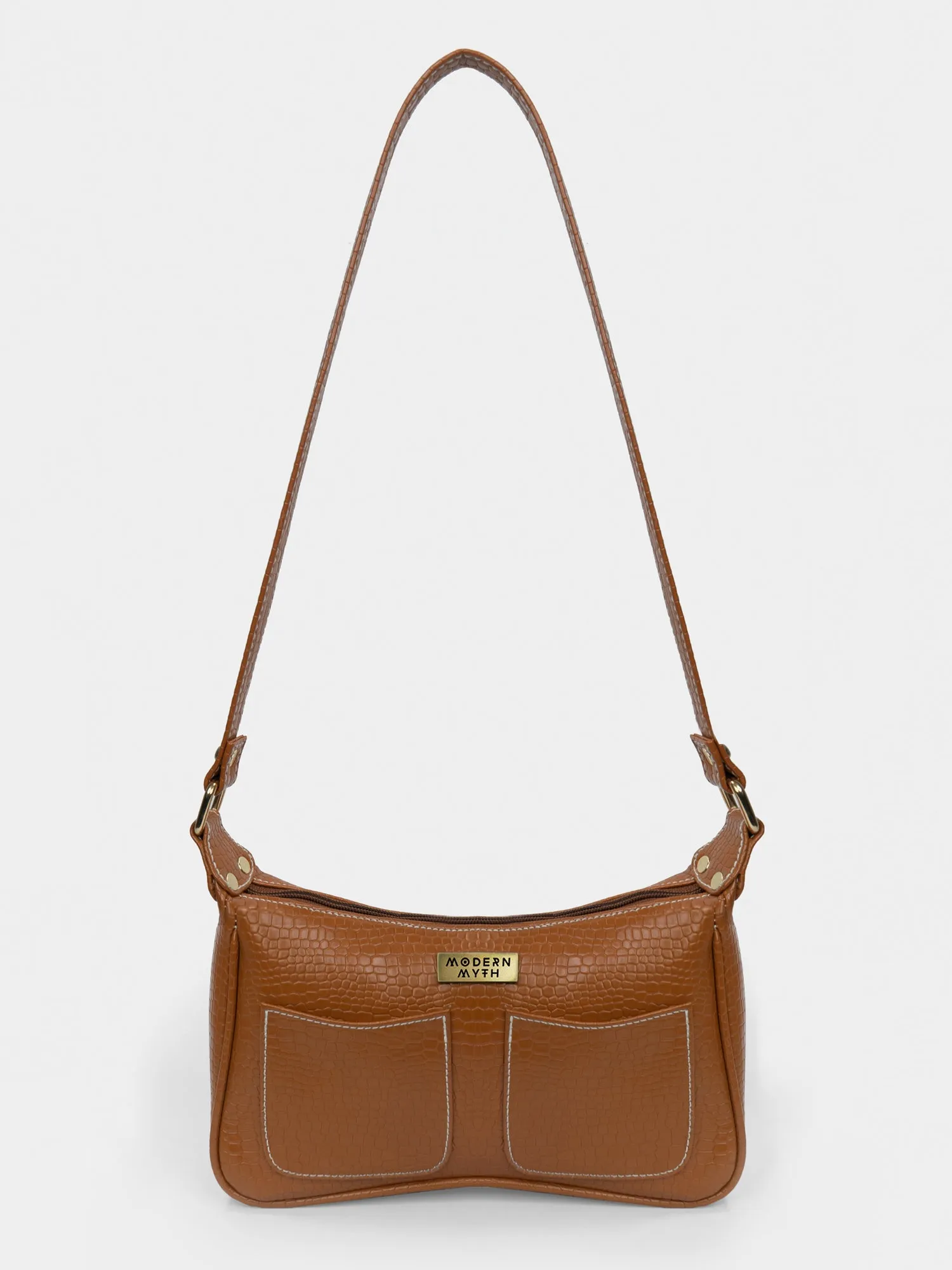 Tan Retro Shoulder Baguette With Twin Pockets | Modern Myth