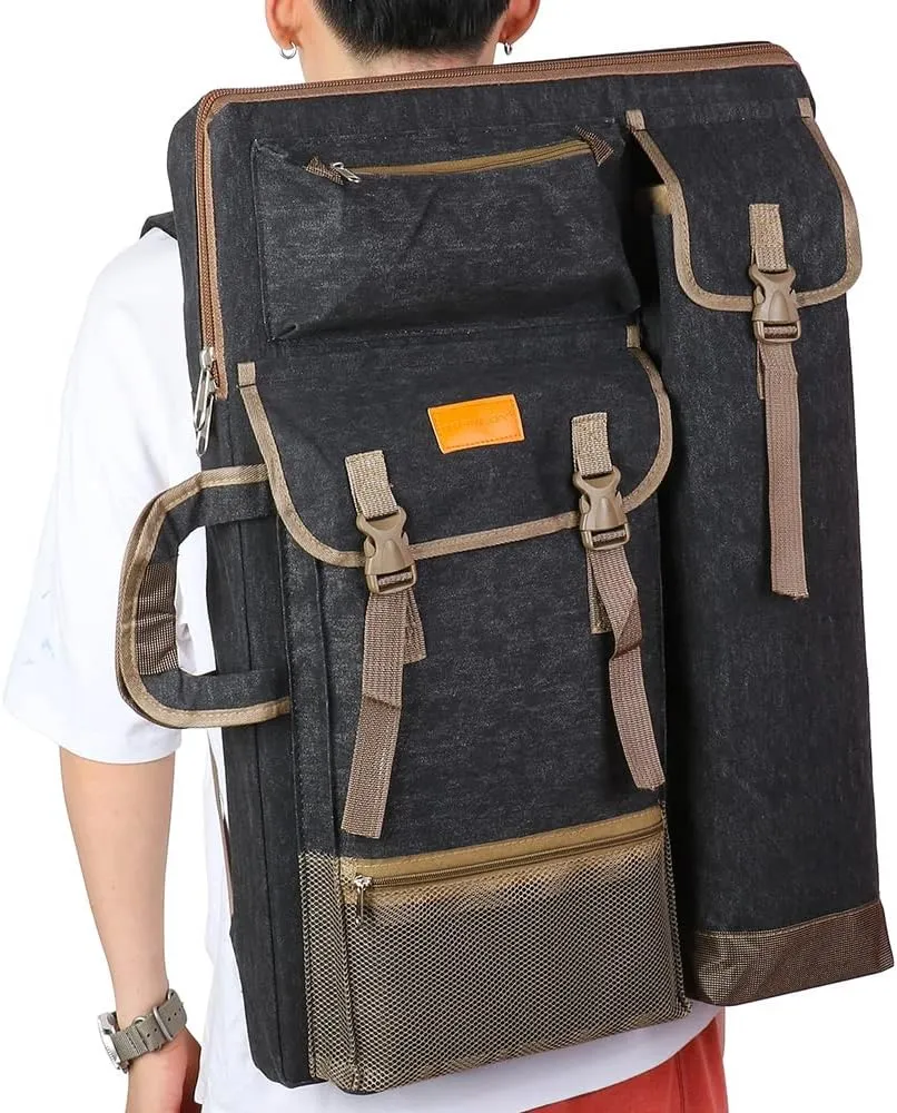 TRANSON Art Portfolio Case Artist Backpack Canvas Bag Large 26 x 19.5
