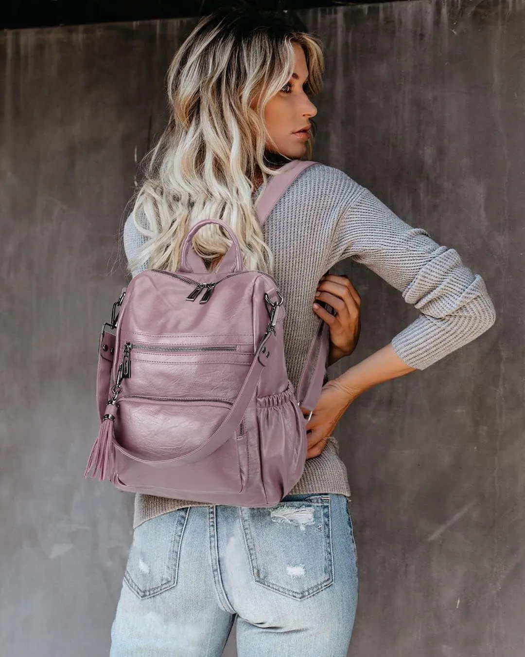 Uromee Travel Backpack Purse for Women Vegan Leather Ladies Fashion Tassel Shoulder Bag Convertible