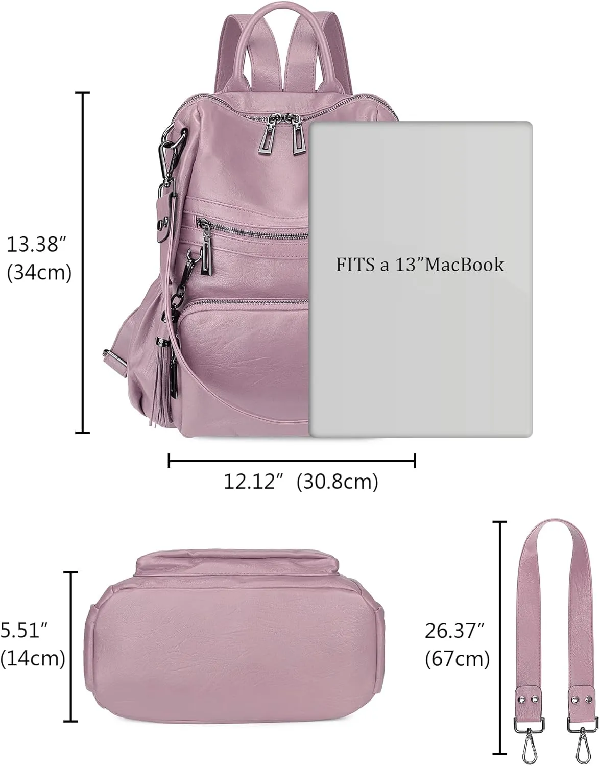 Uromee Travel Backpack Purse for Women Vegan Leather Ladies Fashion Tassel Shoulder Bag Convertible