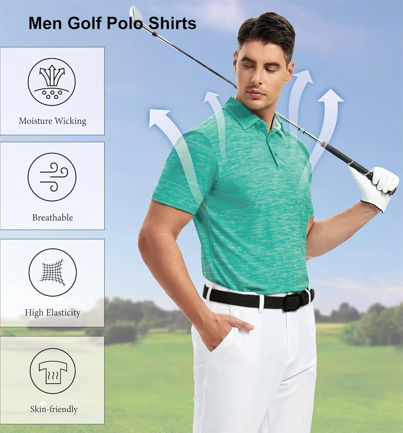 WARHORSEE Mens Golf Polo Shirts Short Sleeve Quick Dry, Performance Stretchy Casual Polo Shirts for Men